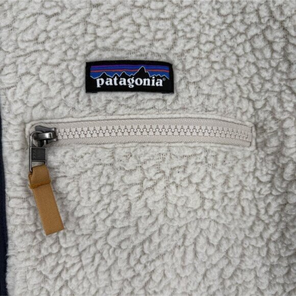 Patagonia Women's Retro Pile Fleece Marsupial Pullover L Cream Navy Outdoor - Picture 3 of 9